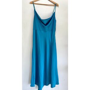 Meloniet slip dress cowl neck Y2K teal blue soft casual romantic women 18 New